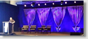 Uniquely DC Stage drapery for business meetings and general session productions.